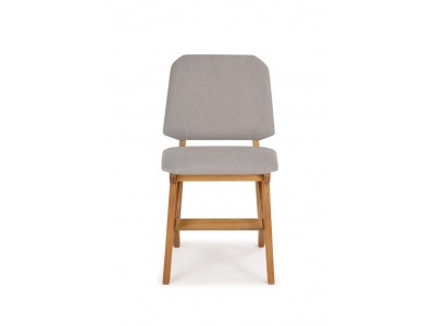 Cadeira de madeira com assento e encosto estofado cinza claro / Cadeira folha